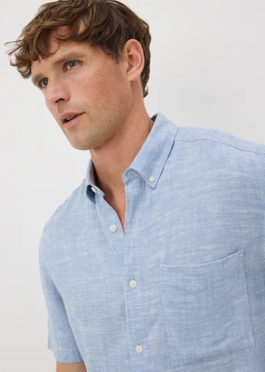 15551222-5705236758768102 Blue Linen Blend Dye Shirt