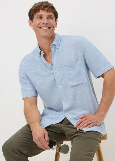 15551222-8695236758727110 Blue Linen Blend Dye Shirt