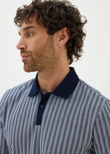 Navy Jacquard Stripe Polo Shirt