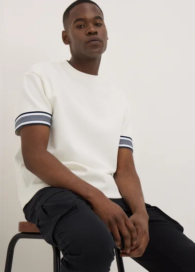 White Smart Stripe Arm Co Ord T-Shirt